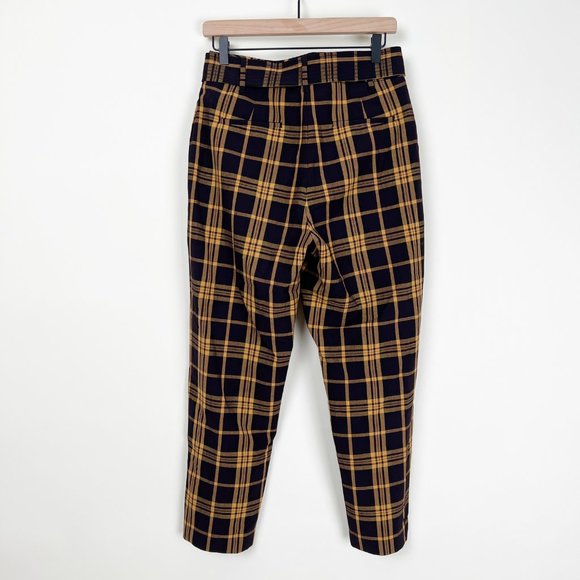 Aritzia Wilfred New Tie Front Belt Check Plaid Pants Cropped High Rise Trousers - Picture 11 of 13